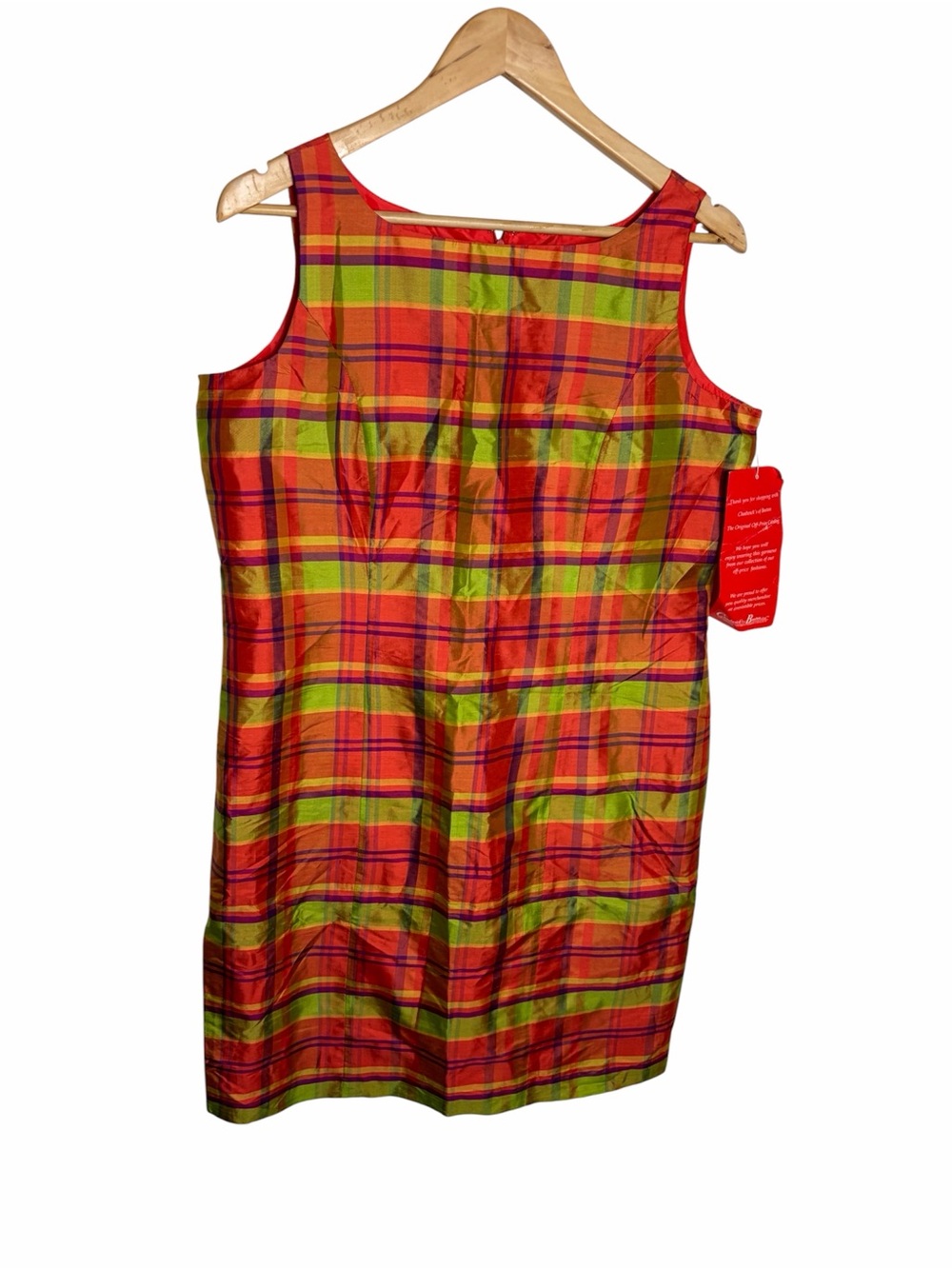 NWT vintage deadstock Silk plaid  shift dress orange/ green size 14 petite